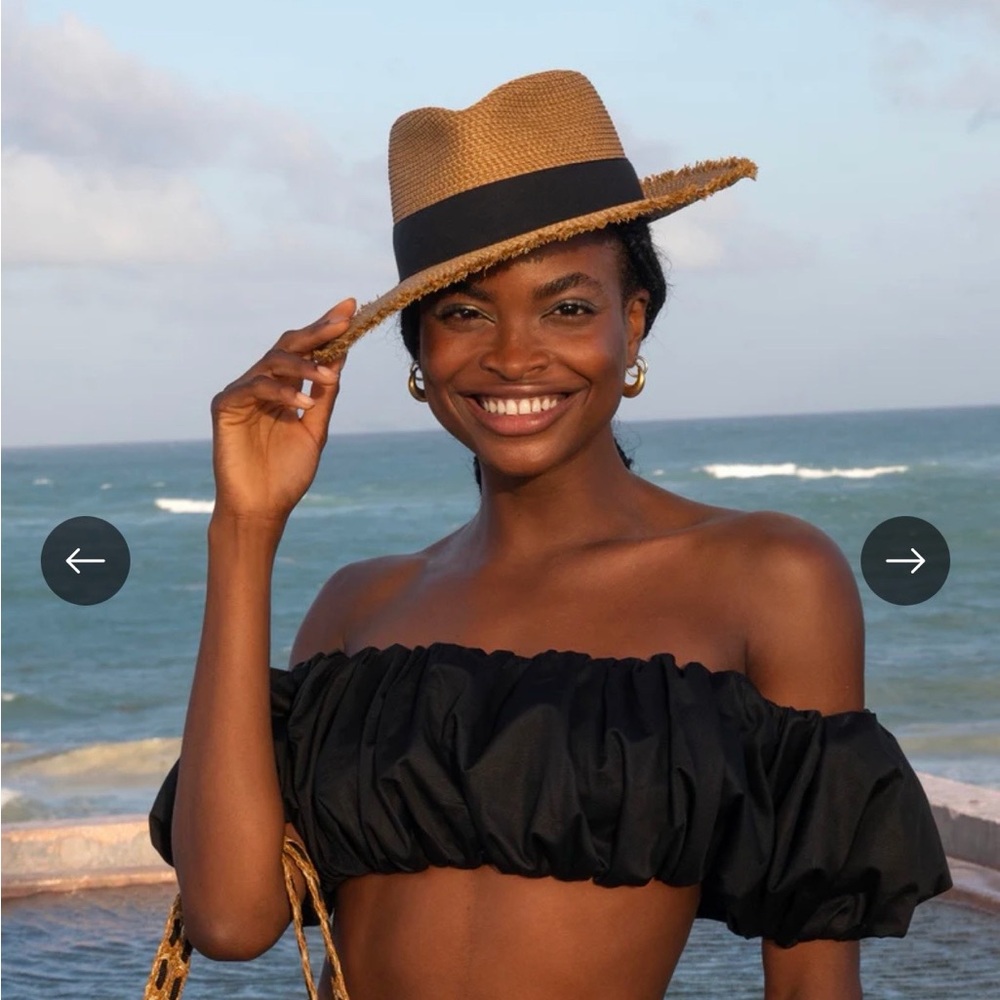 Eric Javits Straw Tan Hat with Black Band